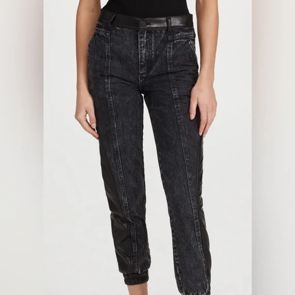Alice + Olívia Jenny Vegan Leather Combo Jeans size 26 NWT (W629) - Picture 13 of 16